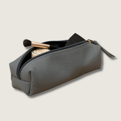 Elegant Leather Makeup Bag - Grey - Aurora