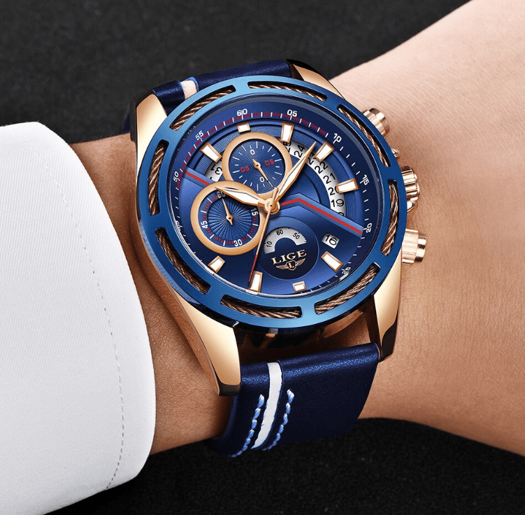 Men's Waterproof Sports Watch With Leather Belts, Chronometers Day View Fluorescent Pointers Unique Design Perfect Gift