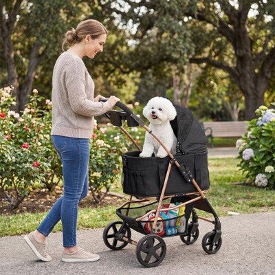 3-in-1 Pet Stroller for Small Medium Dogs Foldable with Detachable Carrier-Black