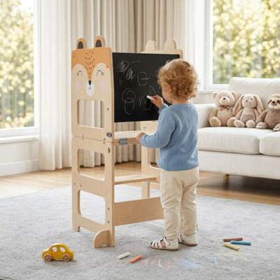 3-in-1 Wooden Kids Toddler Kitchen Step Stool with Blackboard-Orange