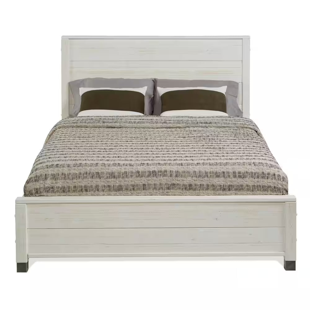 Baja Shabby White, Full Size, Panel Headboard, Platform Bed