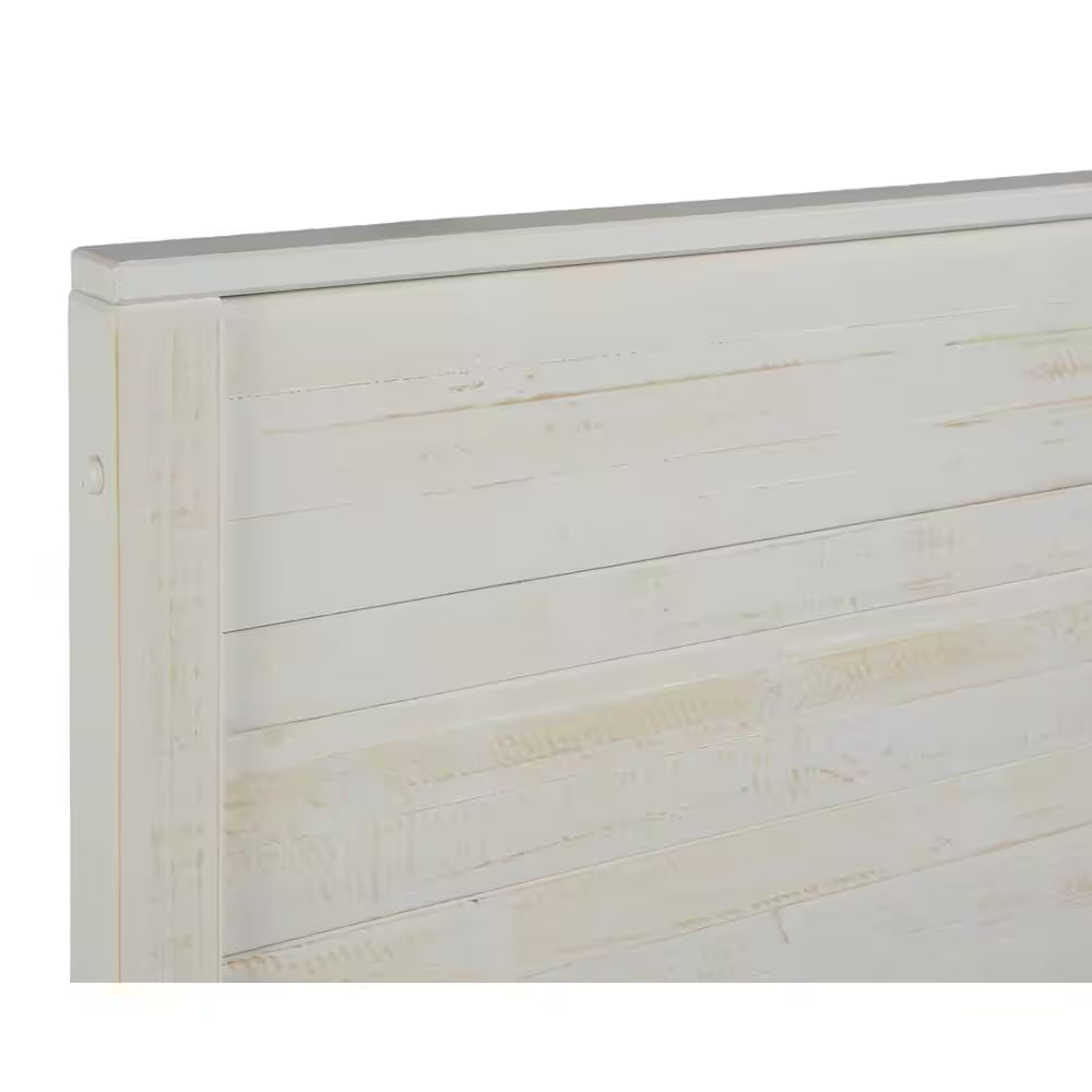 Baja Shabby White, Full Size, Panel Headboard, Platform Bed