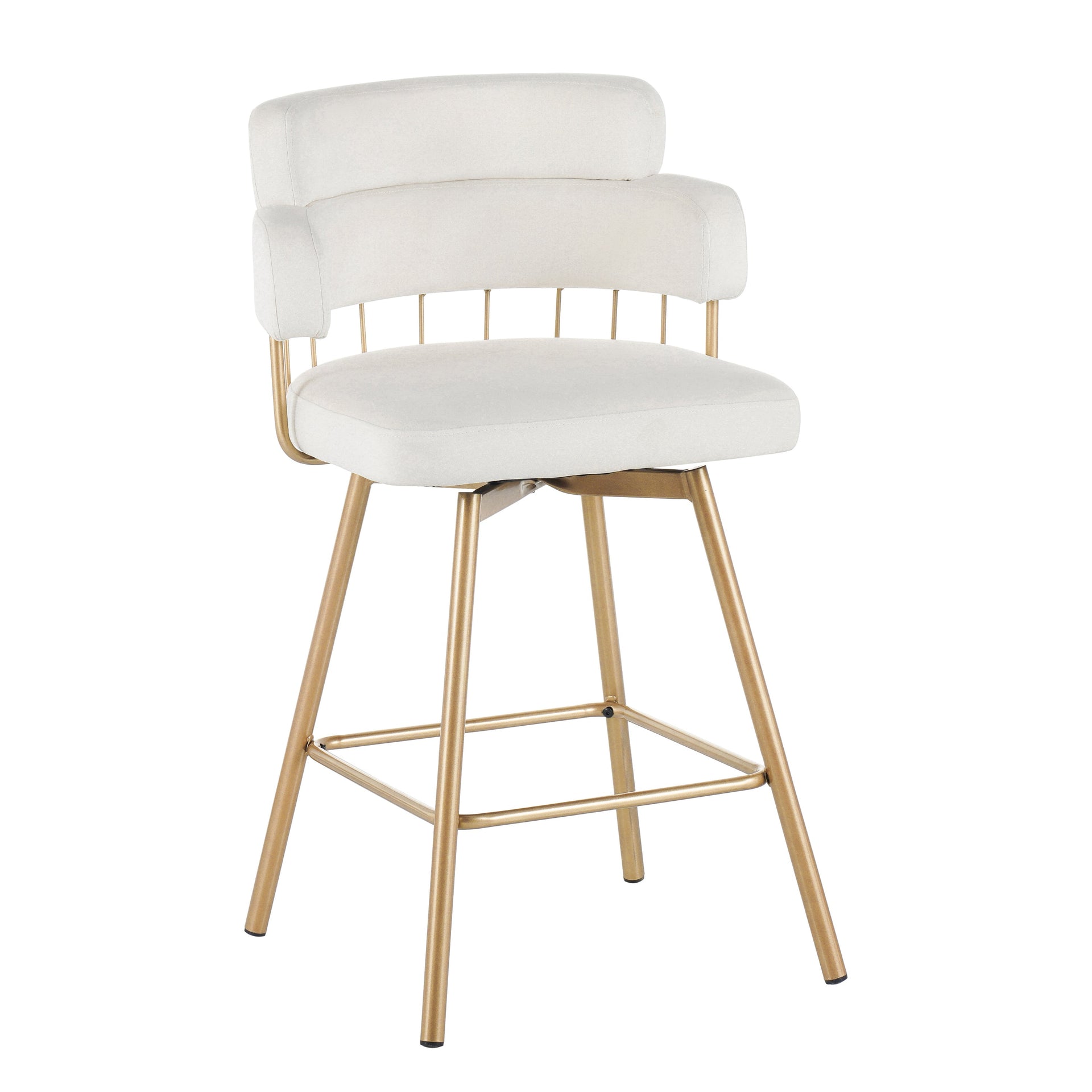 26' Counter Height Bar Stools Set of 2, 180° Swivel Upholstered Barstools with Backs and Metal Legs, Bar Stools for Kitchen Island, Cafe, Pub,