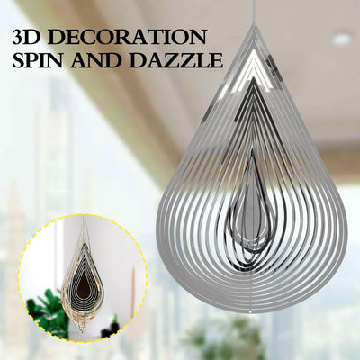 3D Drop-shaped Rotating Wind Spinner Outdoor Metal Sculptures Flowing Stainless Steel Wind Chimes Flowing-Light Effect Design Home Garden Decoration Outdoor Hanging Decor Gift Wind Spinners Mirrored Patio Wind Chime Yard Decor