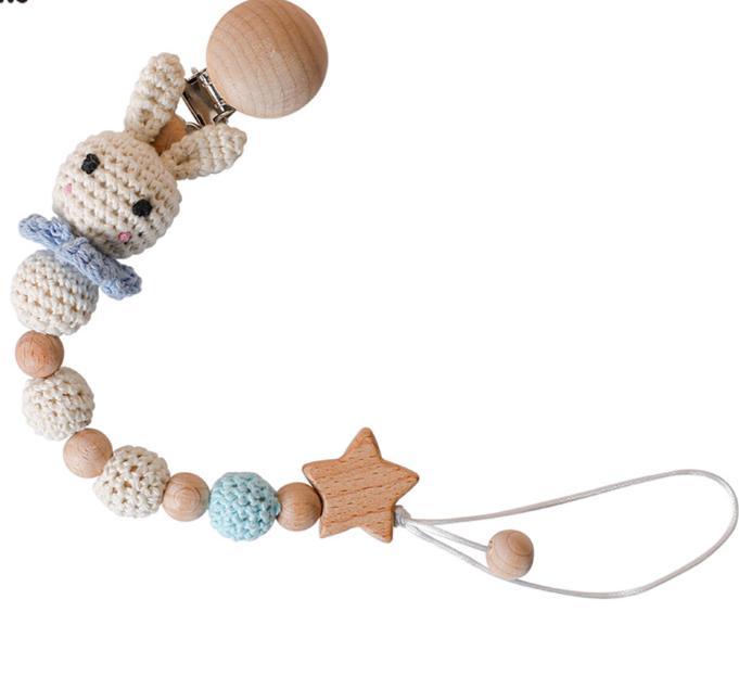 Modern Handmade Pacifier Chain Baby Teething Chains Crochet Rabbit Panda Beads Wooden Clips Wood Tiny Rod For Kids