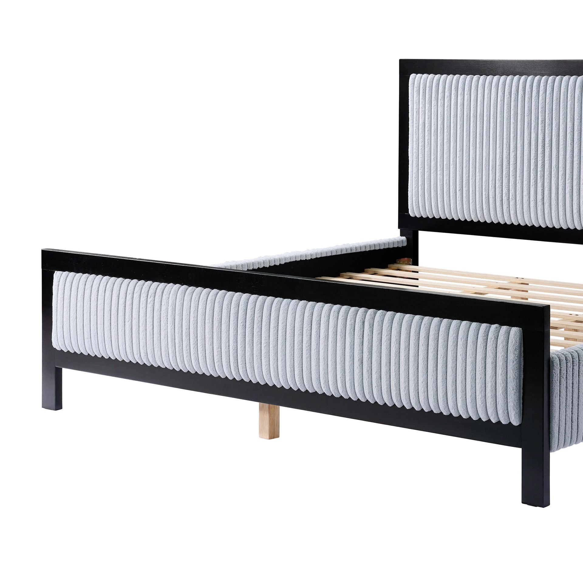 Queen Upholstered Bed with Fluffy Soft Headboard,Grey+Black Frame
