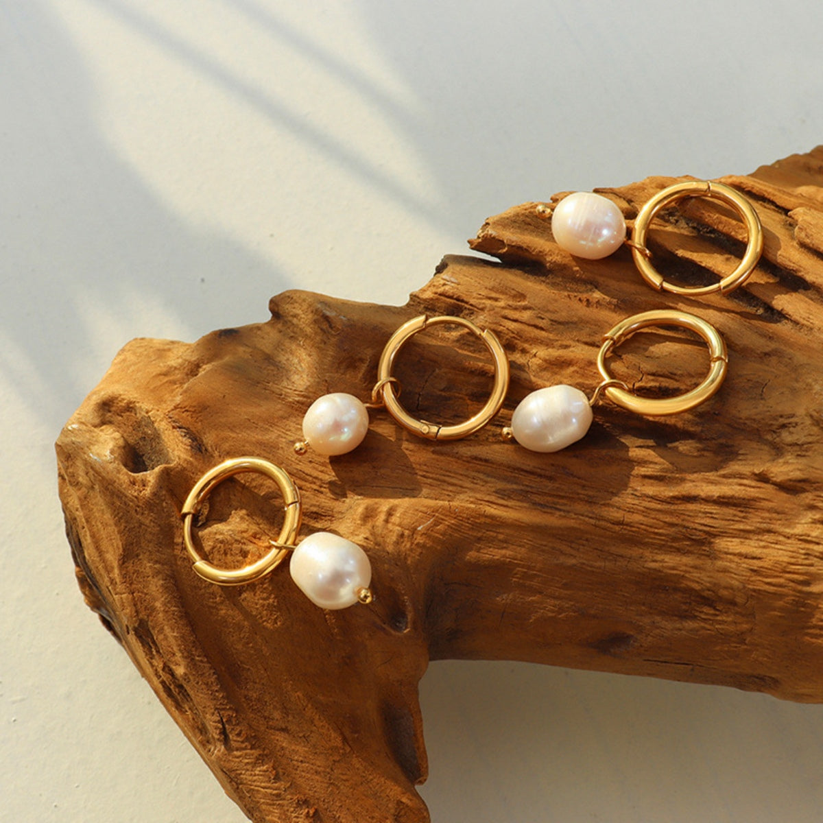 Pearl Drop Gold Hoop Earrings
