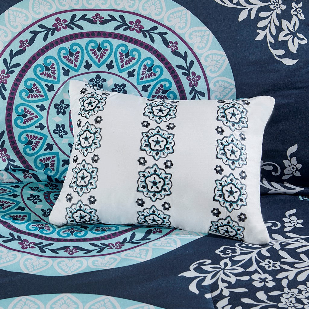 Loretta Boho Comforter Set with Bed Sheets in Navy by Intelligent Design