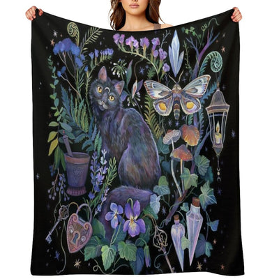 Black Cat Potion Garden Anti-pilling Throw Blanket