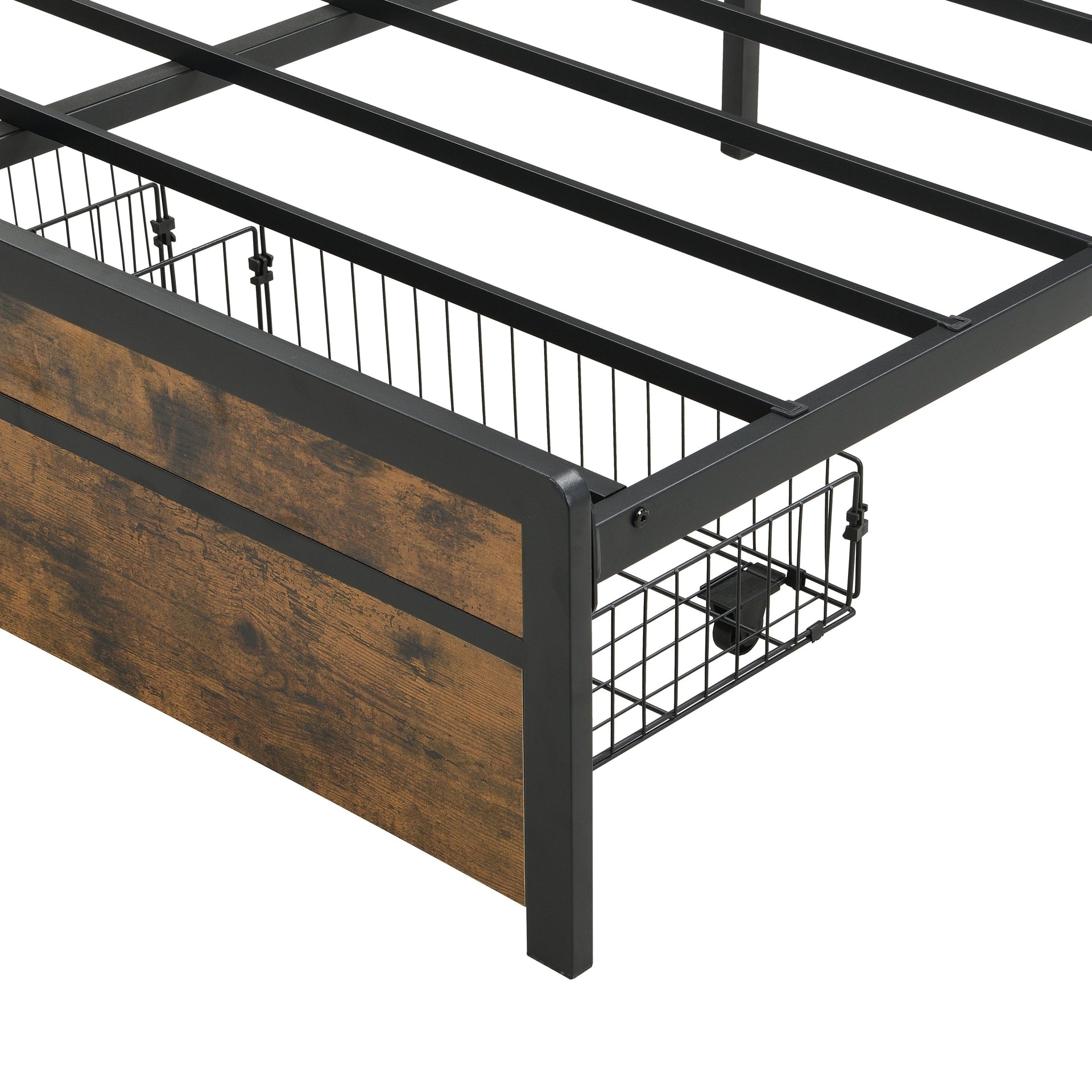 Modern Full Bed Frame with LED Lights, Upholstered Headboard, Storage Drawers, USB Charging, Grey MDF & Iron
