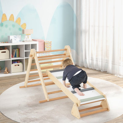 3-in-1 Pikler Triangle Climbing Set Kids Foldable Montessori Toys with Ramp-Natural
