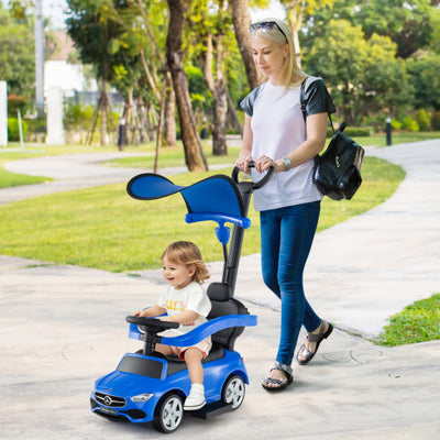 3-in-1 Ride on Push Car Mercedes-Benz Licensed Sliding Car with Canopy-Blue