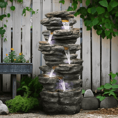 Resin Flagstone Outdoor Water Fountain with Moss 40 in