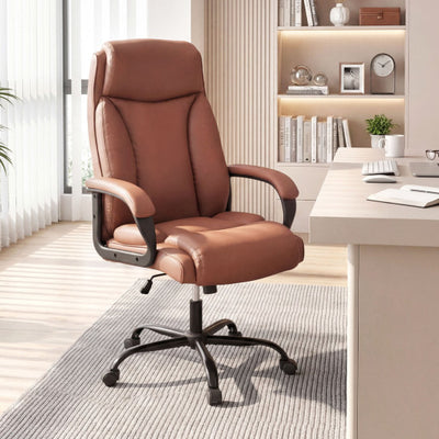 400LBS Big and Tall Chair High Back Executive Chair Ergonomic Leather Computer Chair-Brown