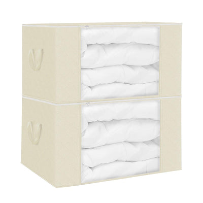 2Pcs Clothes Storage Bag 90L Large Capacity Foldable Closet Organizer with Thick Fabric Clear Window Dual-Zipper for Clothes Comforters Blankets Beddi
