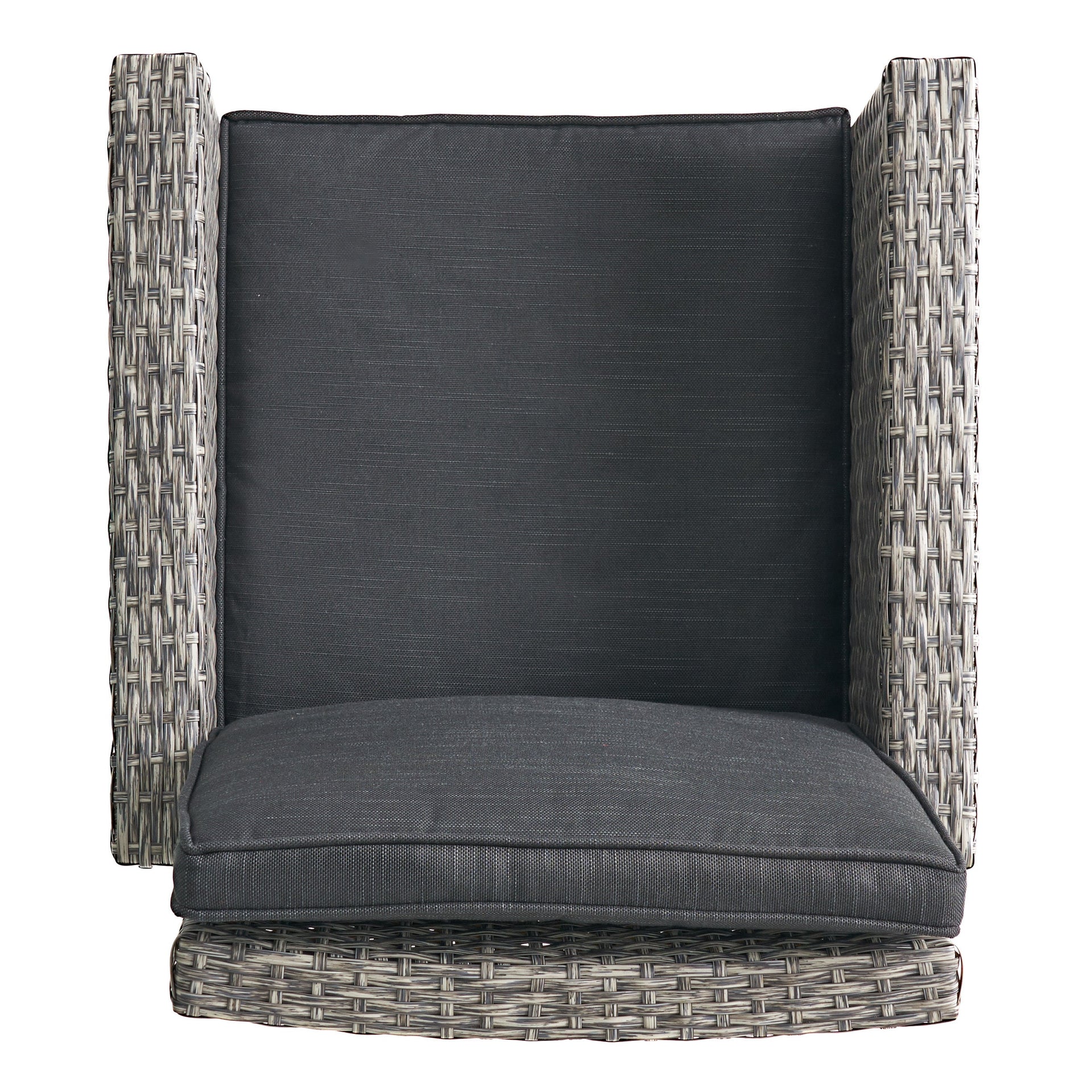 30' Outdoor PE Rattan Swivel Barstool with Water Resistant Cushion, Mixed Black Wicker, Dark Grey Cushion
