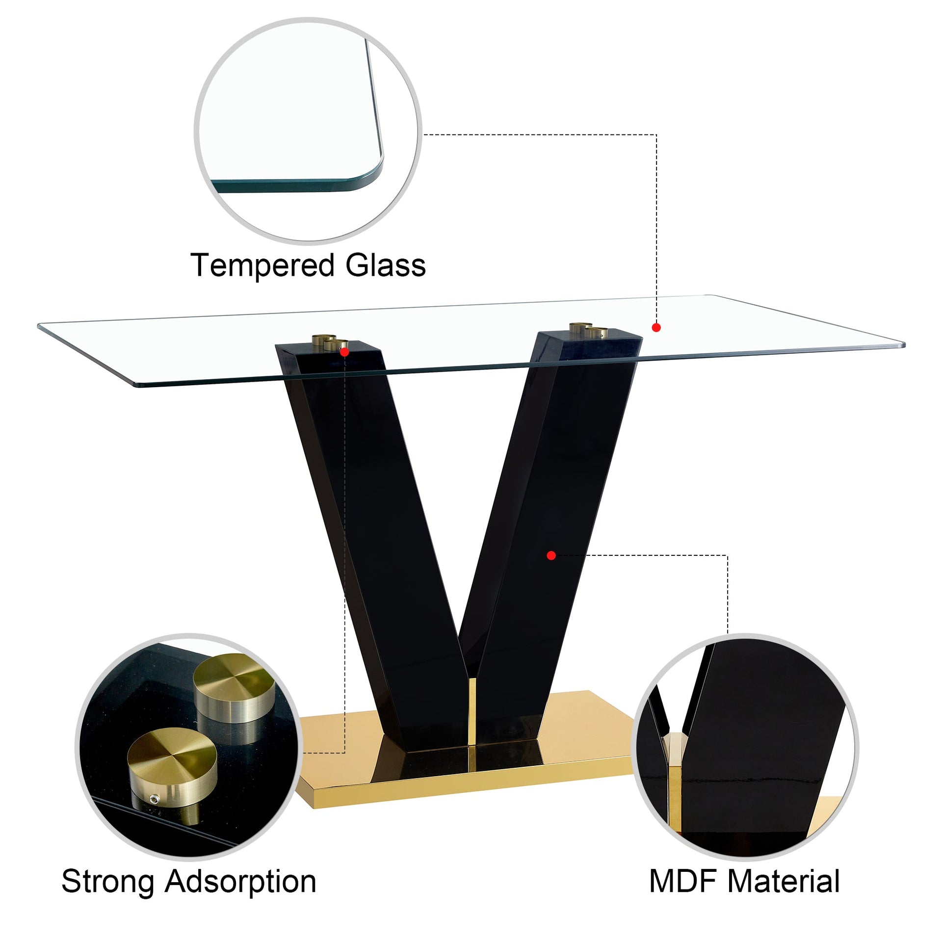Large Modern Minimalist Rectangular Glass Dining Table for 6-8 with 0.4