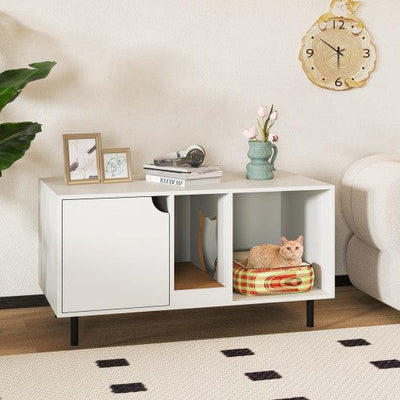 40 Inch Cat Litter Box Enclosure for 2 Cats Hidden Cat Washroom-White