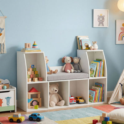 40 Inches Kids Bookshelf with Reading Nook Bookcase with 6 Open Cubes-White
