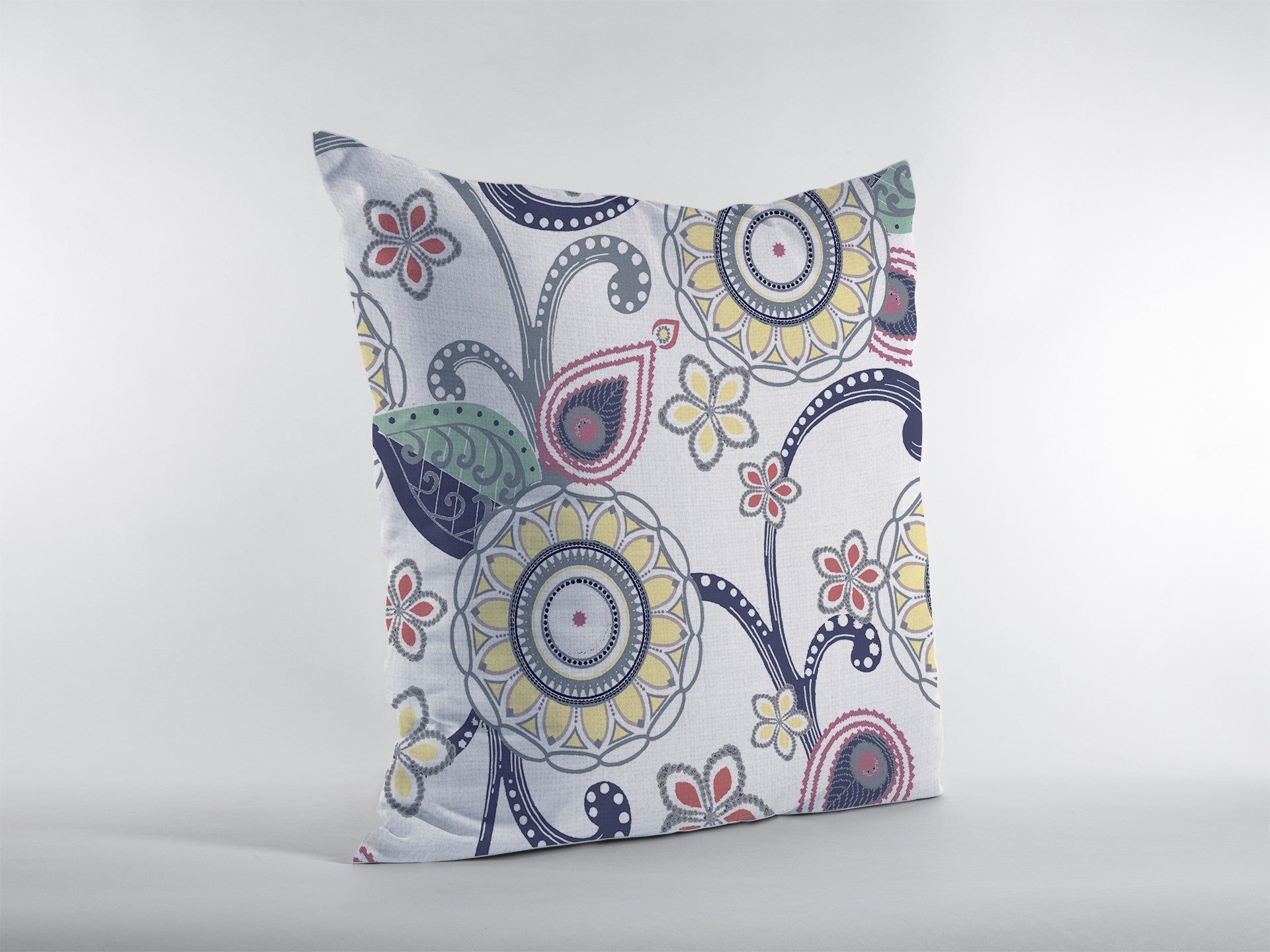 16” White Yellow Floral Indoor Outdoor Throw Pillow