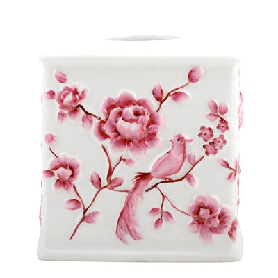 Staffordshire - Tang Embossed Bird Tissue Box - Pink and White Crackle