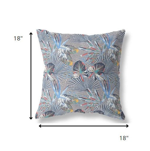 18” Indigo Gray Tropical Indoor Outdoor Throw Pillow