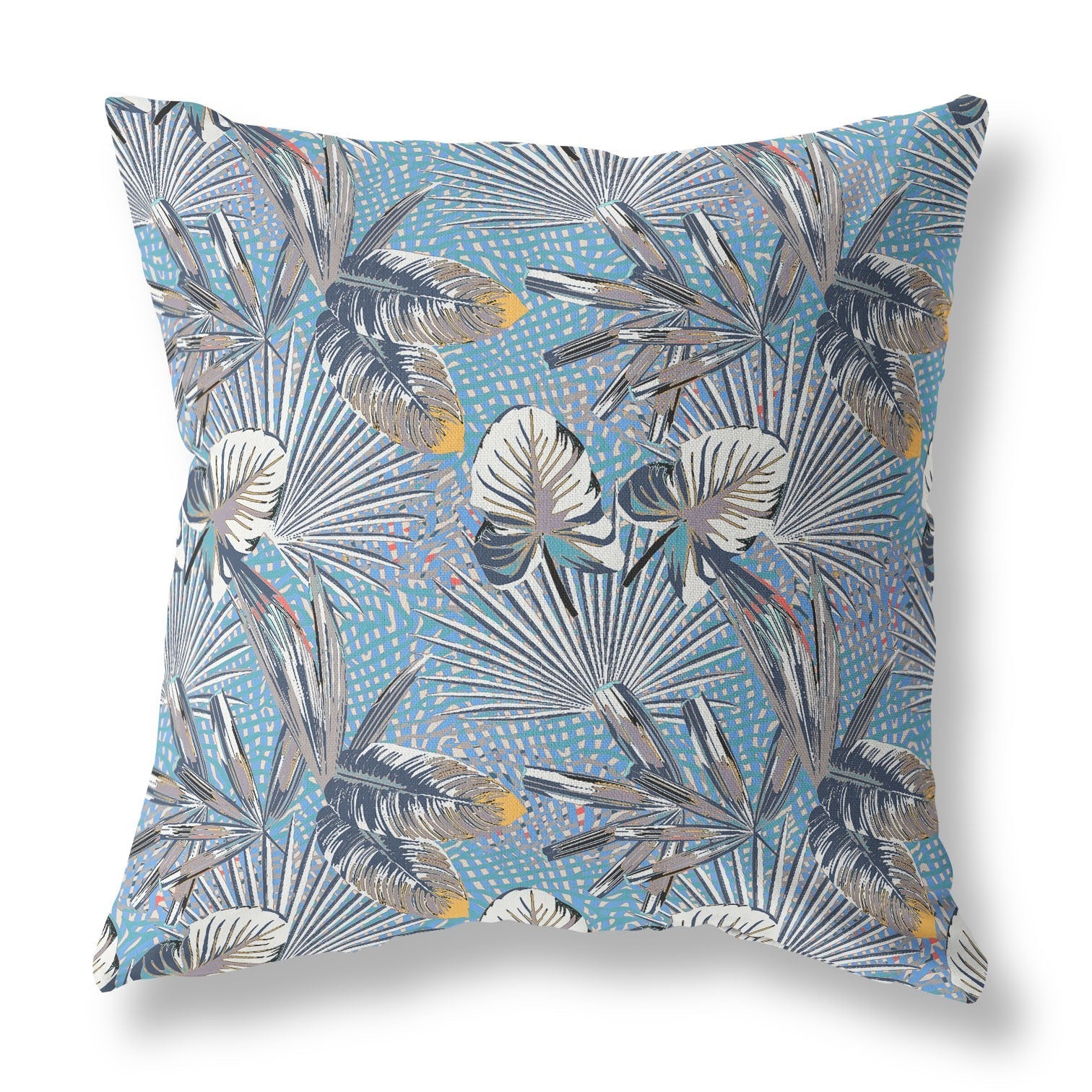 16?ǥ Gray Blue Tropical Indoor Outdoor Throw Pillow