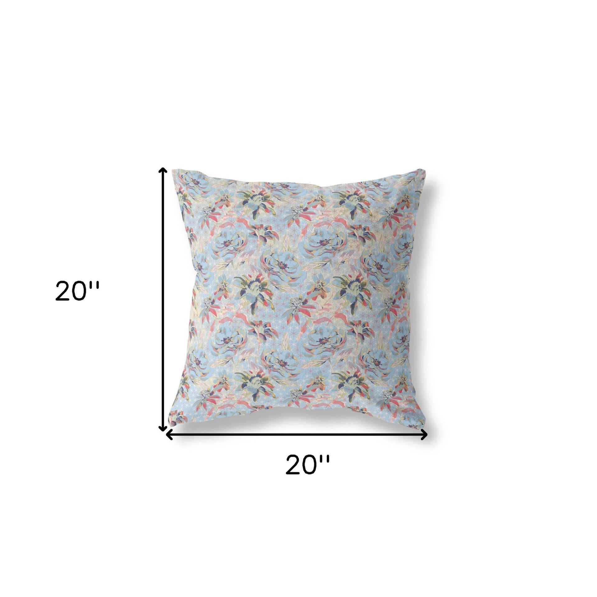 18” Light Blue Red Roses Indoor Outdoor Throw Pillow