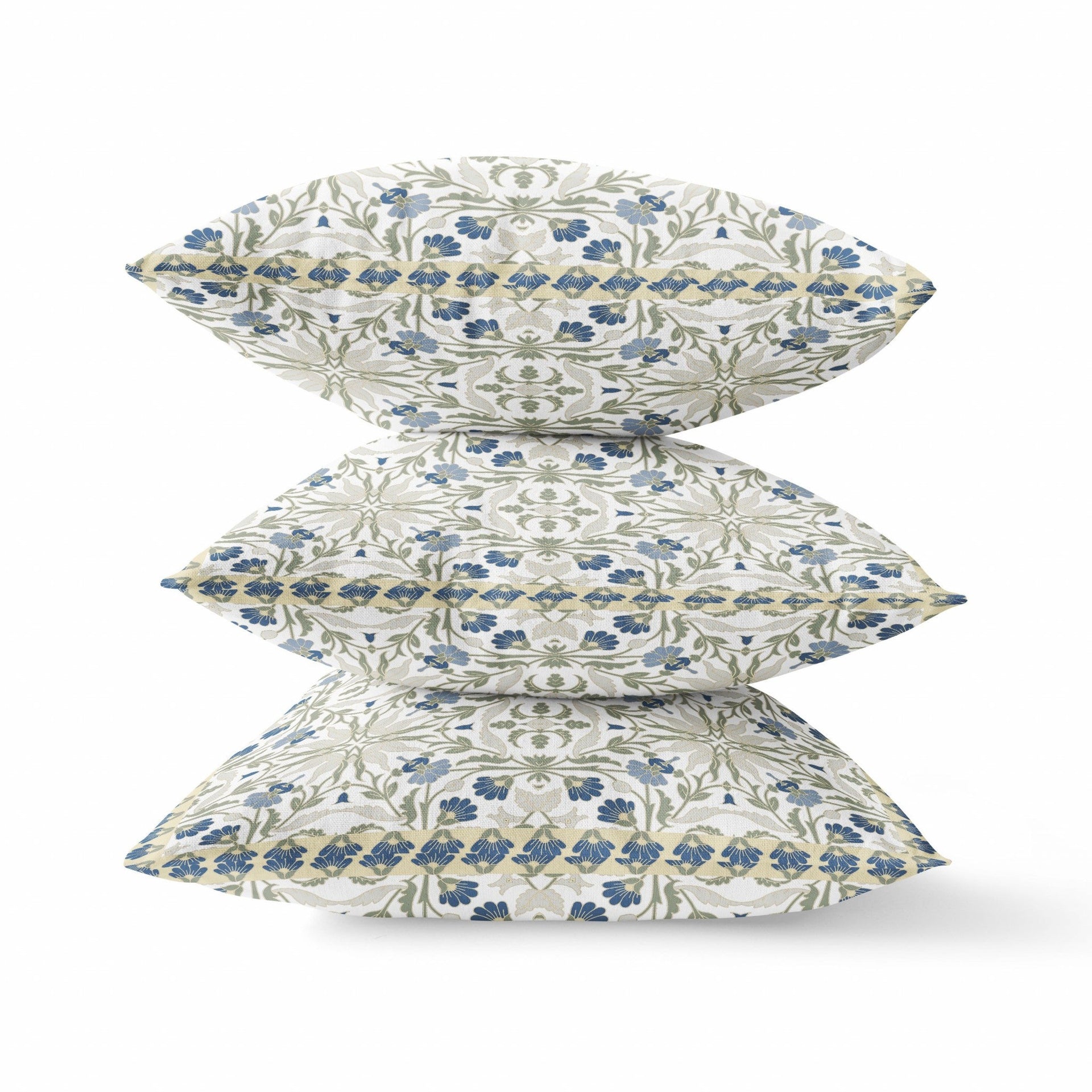 16?ǥ White Green Paisley Indoor Outdoor Throw Pillow