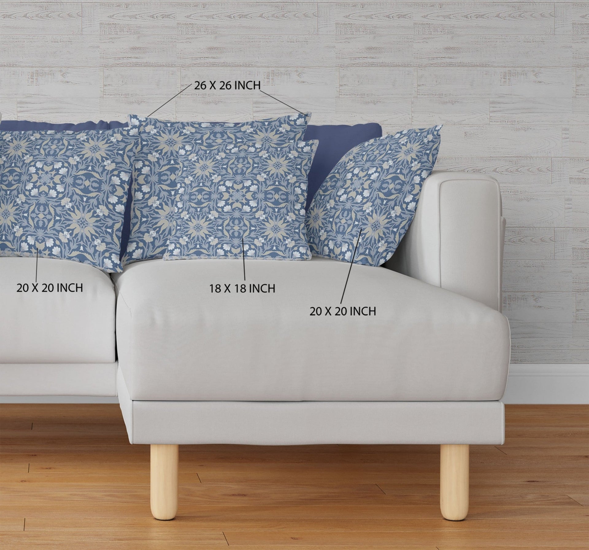 16?ǥ Blue Gray Paisley Indoor Outdoor Throw Pillow