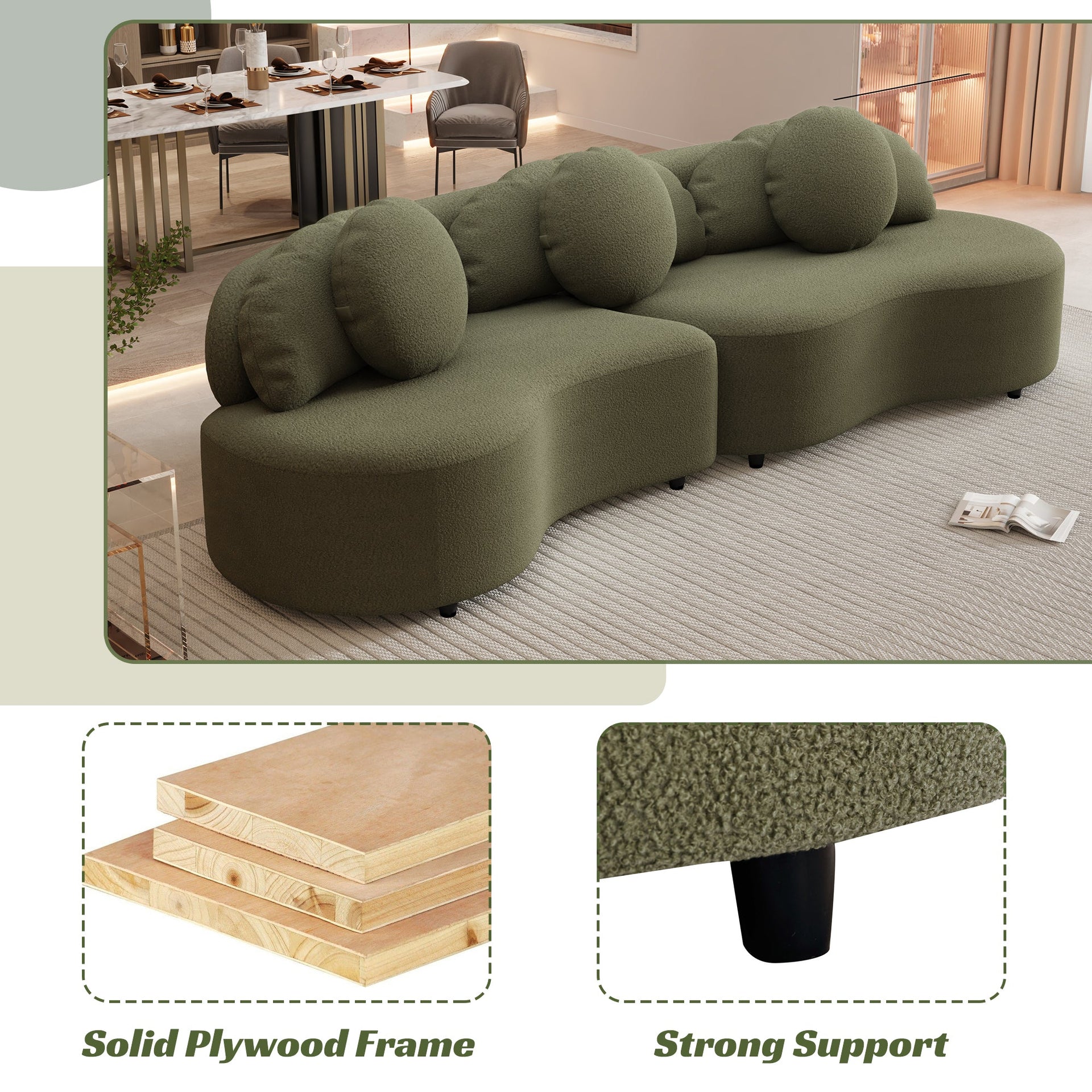 103.5' Modern Living Room Sofa Lamb Velvet Upholstered Couch Furniture for Home or Office(Old SKU:SG000860AAF),Green
