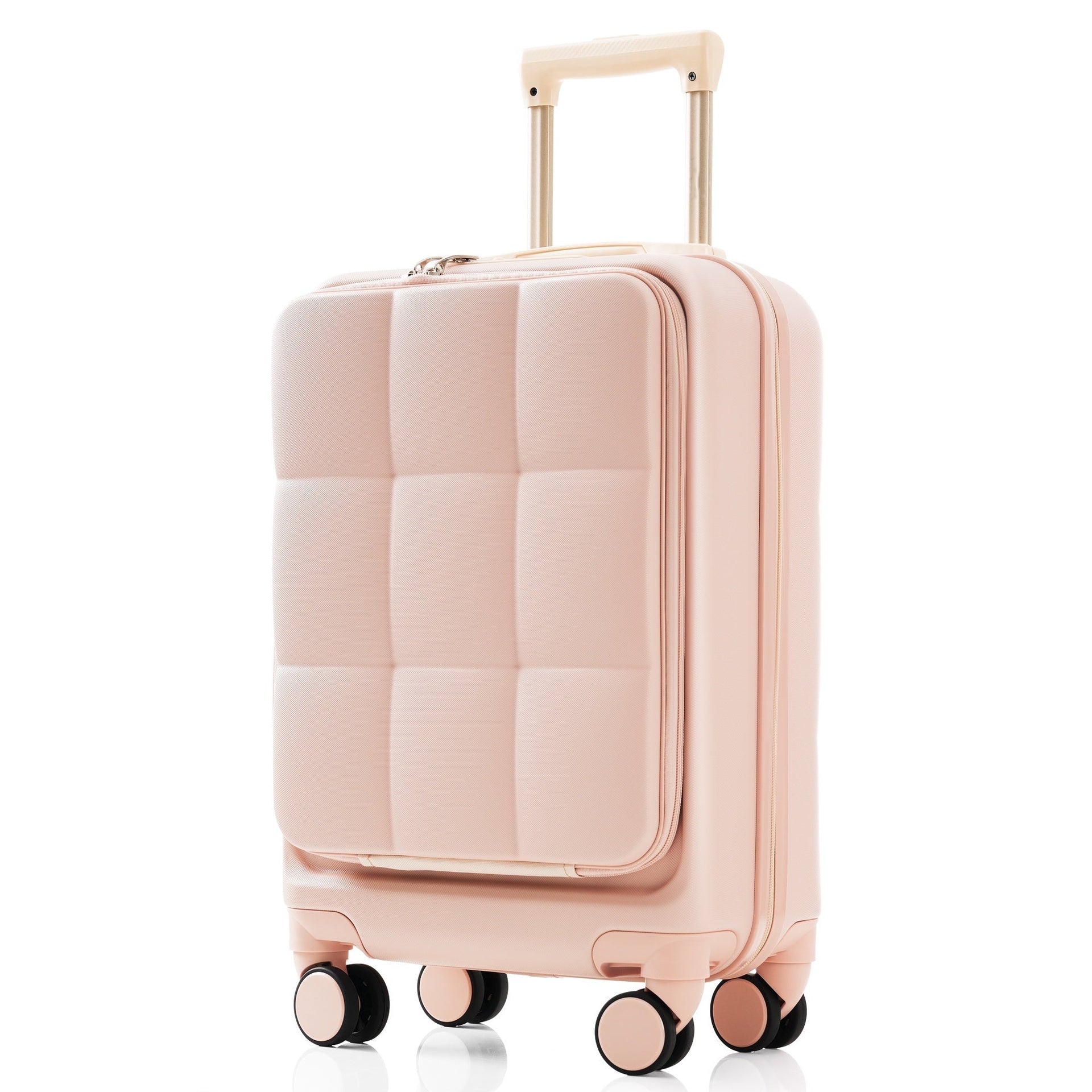 Luggage Sets 3 Piece, 20-inch with USB Port and front opening design, ABS Hard Shell Luggage with Spinner Wheels, Cup Holder, pink