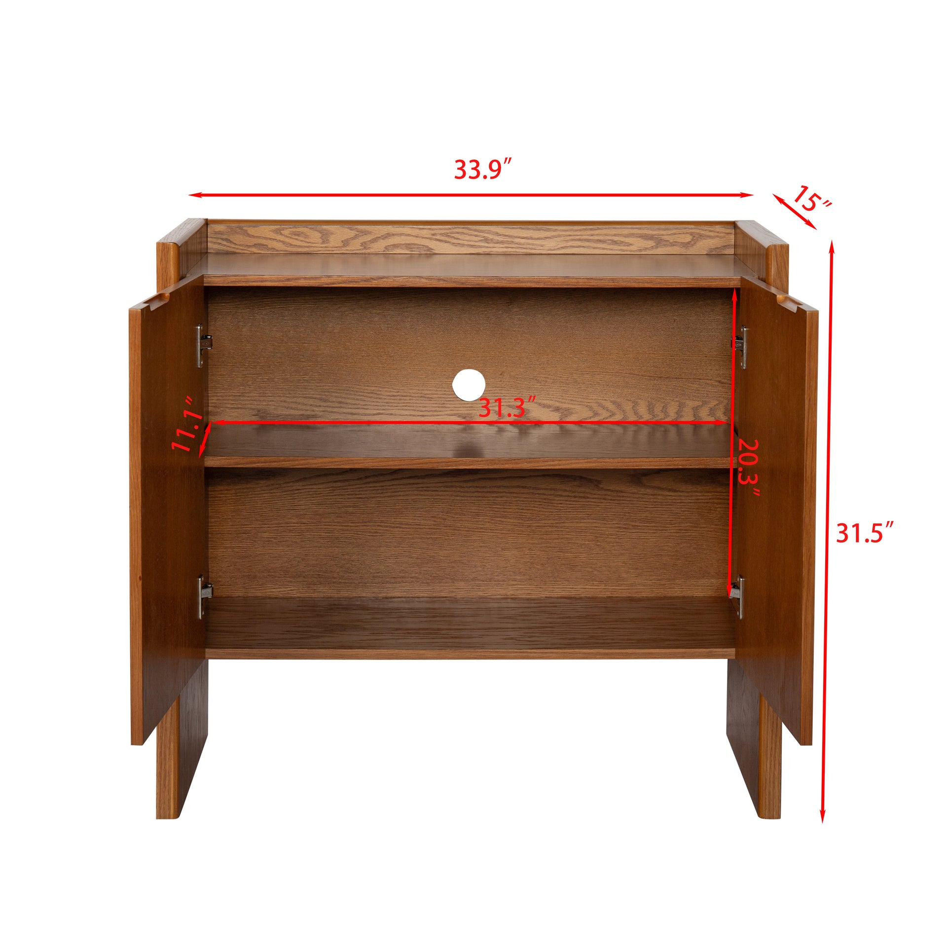 Walnut colored side panels, buffet cabinet with storage, 33.9 inches x 15 inches x 31.5 inches