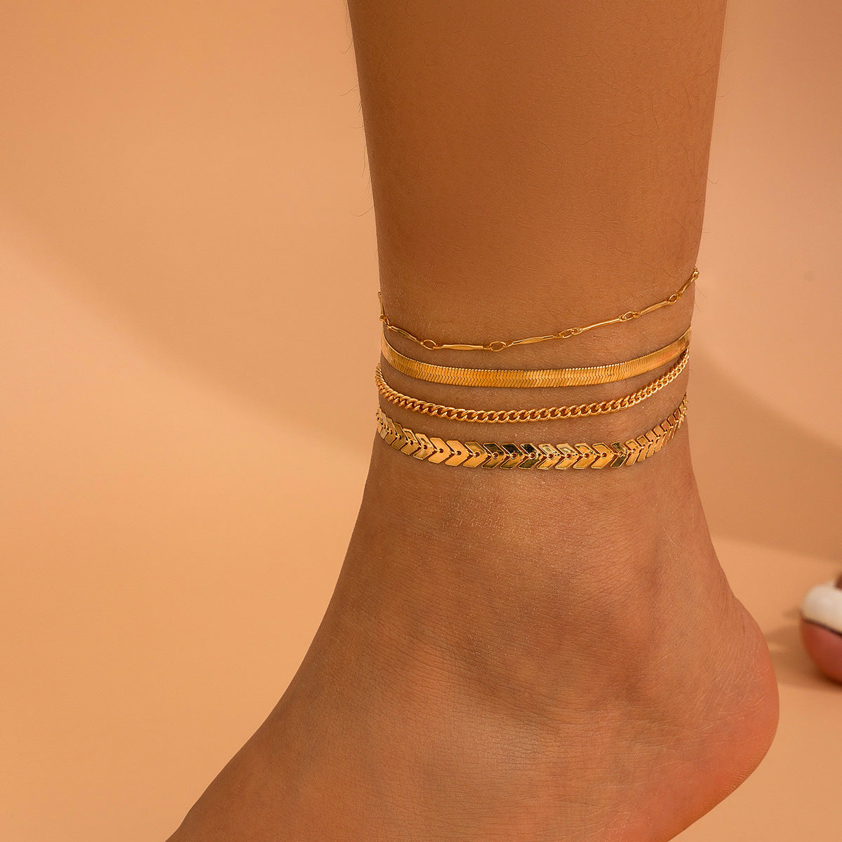 Love Beaded Punk Chain Foot Chain Set Hip Hop Personalized Snake Bone Chain Foot