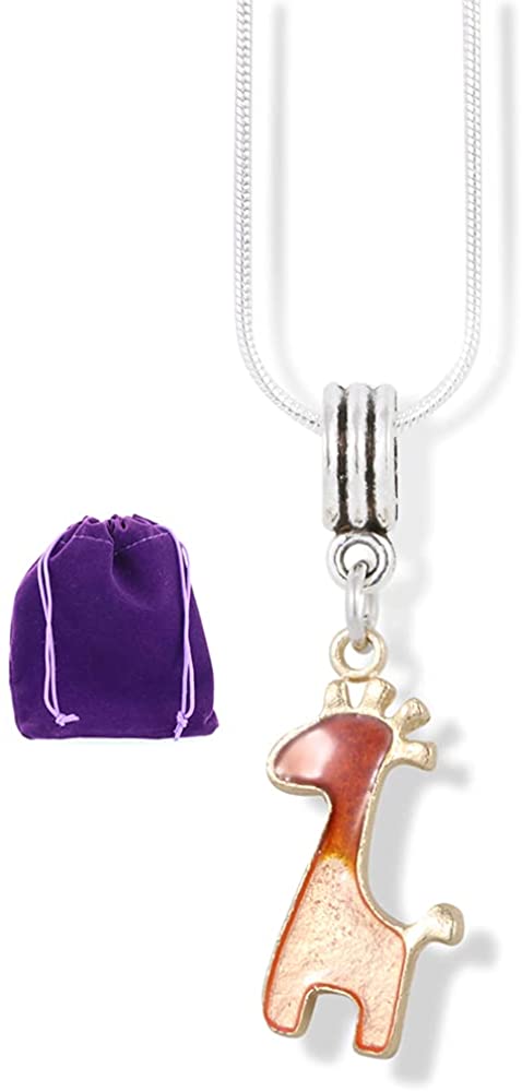 EPJ Giraffe with Four Horns and Tail Charm Snake Chain Necklace