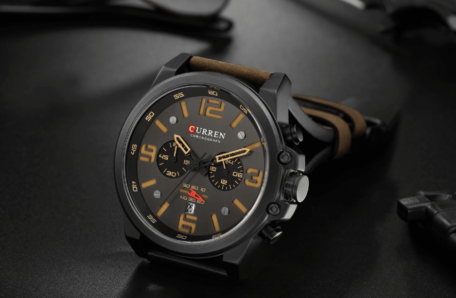 Retro Waterproof Watch With Chronometers Steel Case And Leather Belts Unique Design Excellent Look Perfect Gift For Your Man