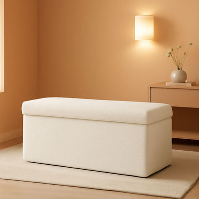 Cream White Faux Fur Storage Ottoman 43.3 Inch Dimensions