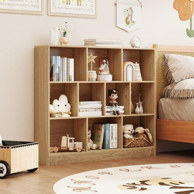 41 inches Wooden Toy Storage Organizer with 10 Cubes for Kids-Natural