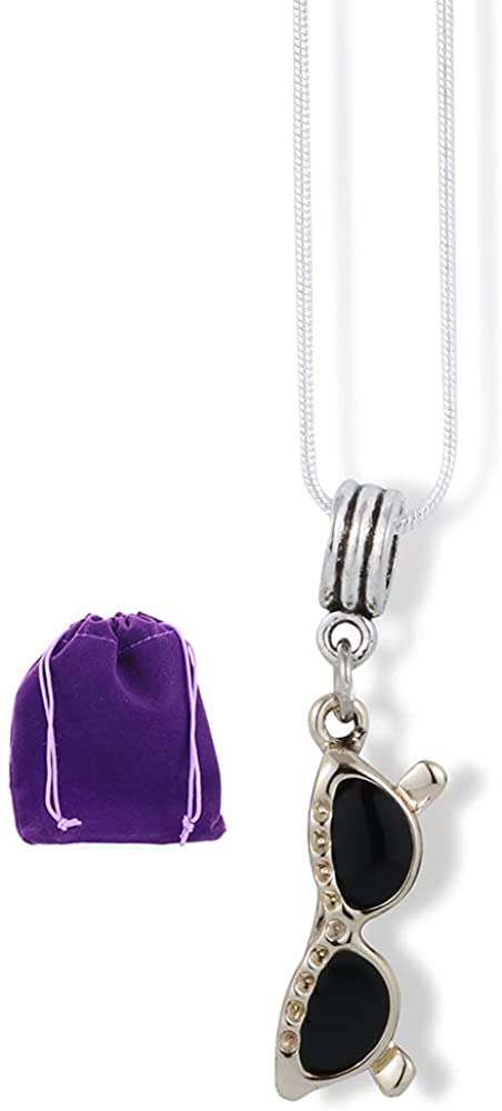 Sunglasses Black Lens on Gold Frame Charm Snake Chain Necklace
