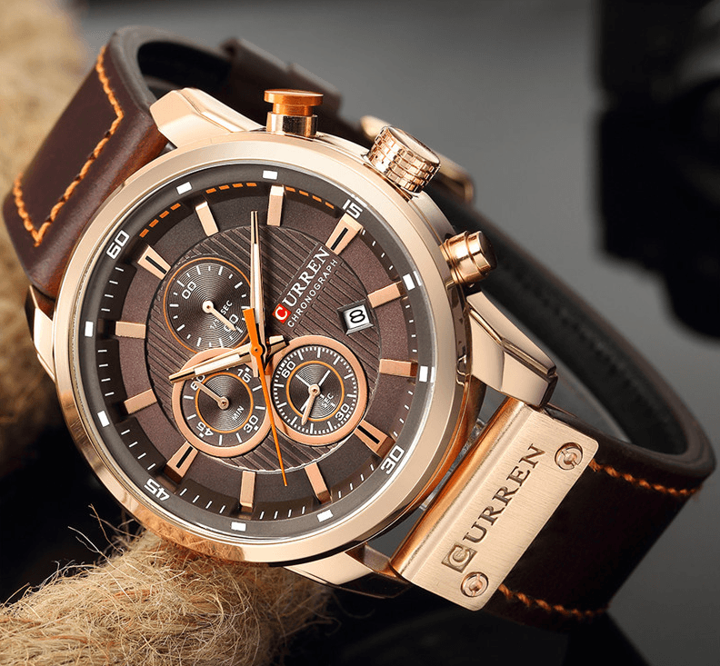 Men's Waterproof Elegant Sport Watch With Chronometers Day View, Leather Belts And Hardlex Scratch Resistant Glass Perfect Gift For Him
