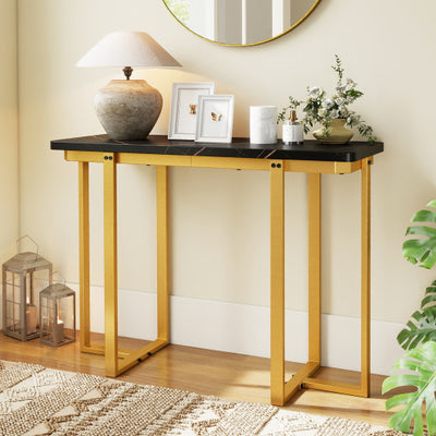 42 Inches Modern Faux Marble Entryway Table with Geometric Metal Frame-Black