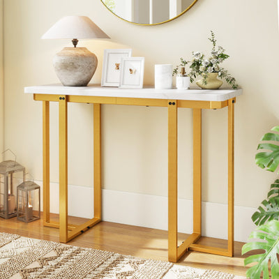 42 Inches Modern Faux Marble Entryway Table with Geometric Metal Frame-White