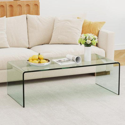 42 x 19.7 Inch Clear Tempered Glass Coffee Table with Rounded Edges-Transparent