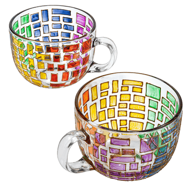 The Wine Savant Renaissance Stained Glass Windows Mugs, Artisanal Hand Painted Set of 2 - Gift Idea for Her, Him, Birthday, Mom, Housewarming - Art Deco Coffee and Tea Set 3.5