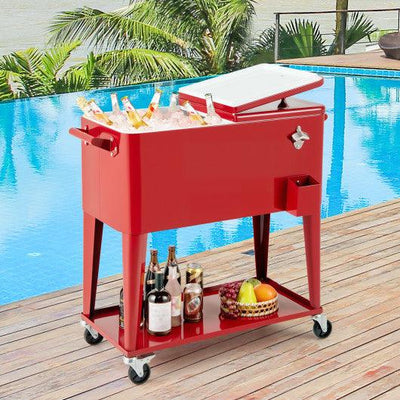 Portable Patio Cooler with Bottom Storage Shelf and Bottle Opener-Red