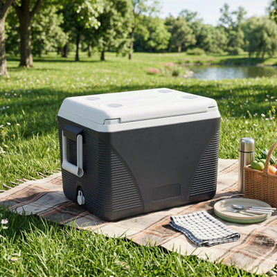 43.3 Quart Portable Hard Coolerwith Handles and 4 Cup Holders-Black