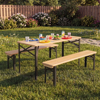 43.5 Inch Folding Kids Picnic Table & Bench Set No Assembly Wooden Toddler Table-Black
