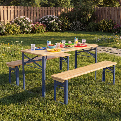 43.5 Inch Folding Kids Picnic Table & Bench Set No Assembly Wooden Toddler Table-Navy