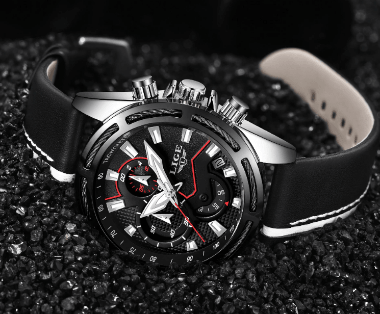 Waterproof Men's Sports Watch With Leather Transparent Belts, Chronometers Day View Perfect Gift