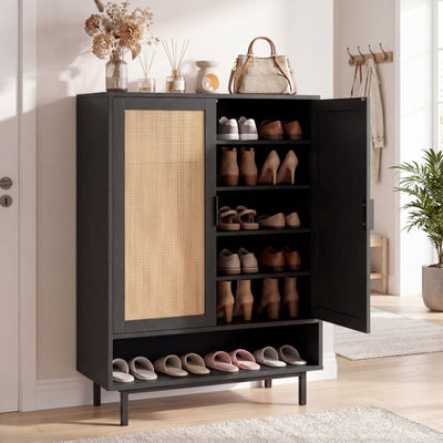 43 Inch 6-Tier Tall Shoe Cabinet with Double Doors-Black